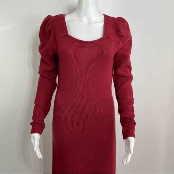 WALTER BAKER Orla Puff-Shoulder Rib-Knit Midi Dress - L - Picture 7 of 8